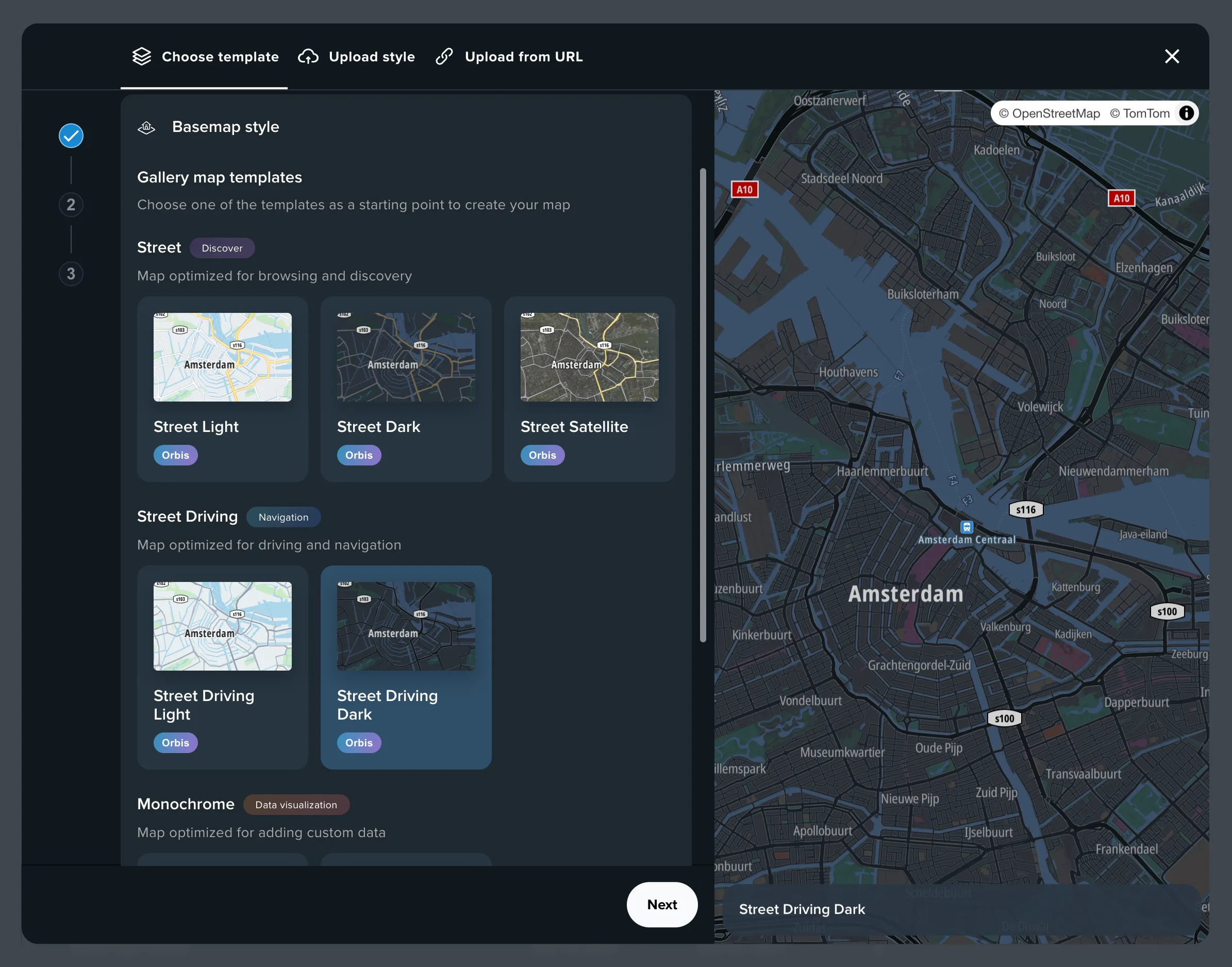 Mapmaker selection interface