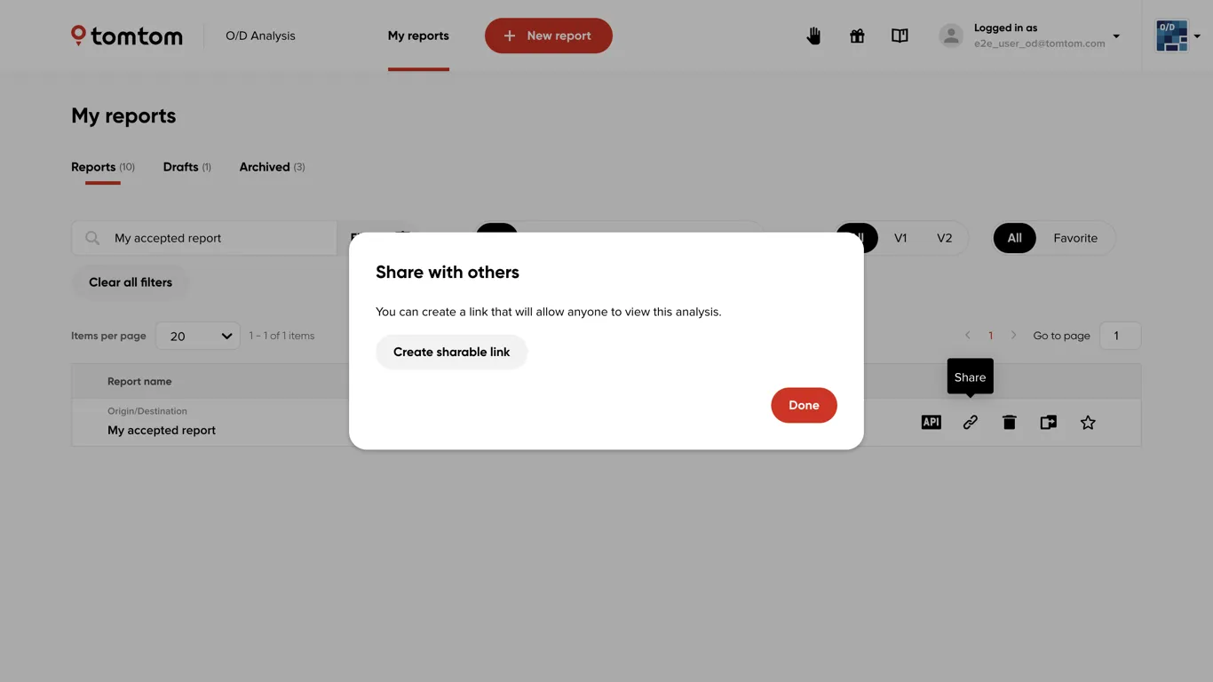 Share with others dialog prompting to create a sharable link, with a Create sharable link button and a Done button