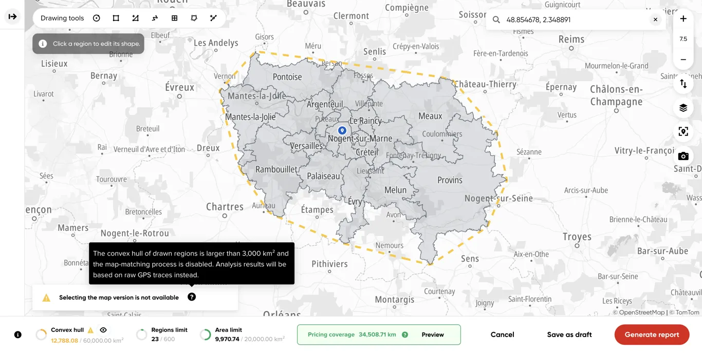 Not being able to select a specific map version indicates that the data is based on raw GPS traces.