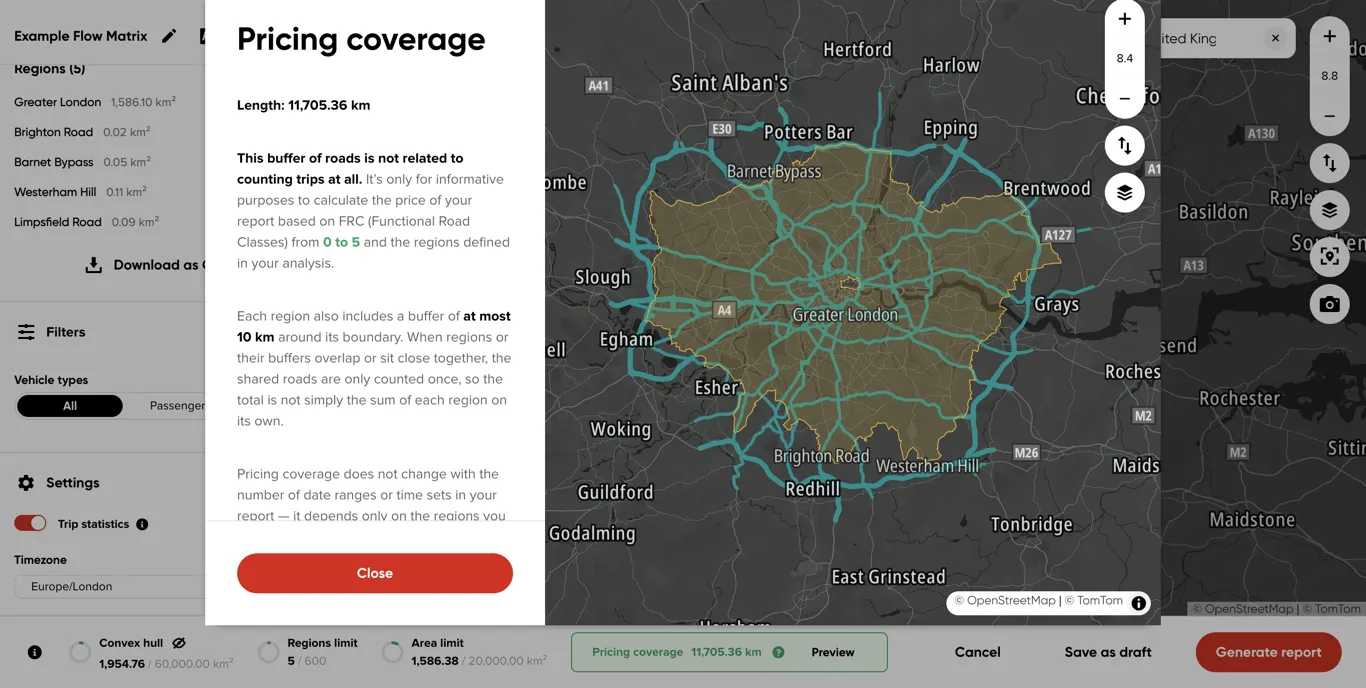 Previewing the pricing coverage buffer on the map
