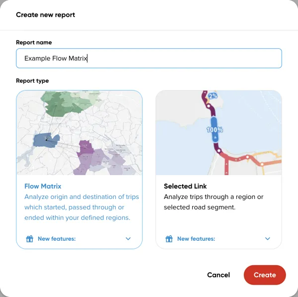The New report dialog