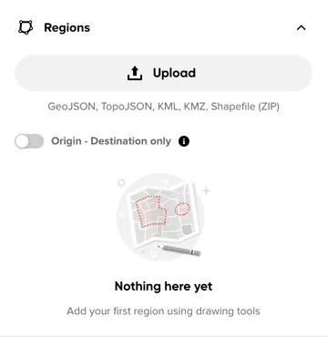 The Regions section before any region has been added