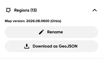 The expanded Regions section, with the region list and download option