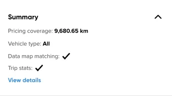 The Summary section, showing pricing coverage, data map matching and a View details link