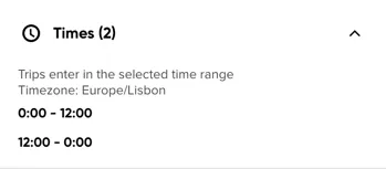 The expanded Times section, listing the report's time ranges