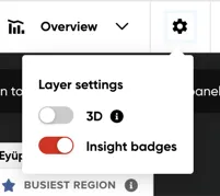 The Layer settings popover, with the 3D and Insight badges toggles