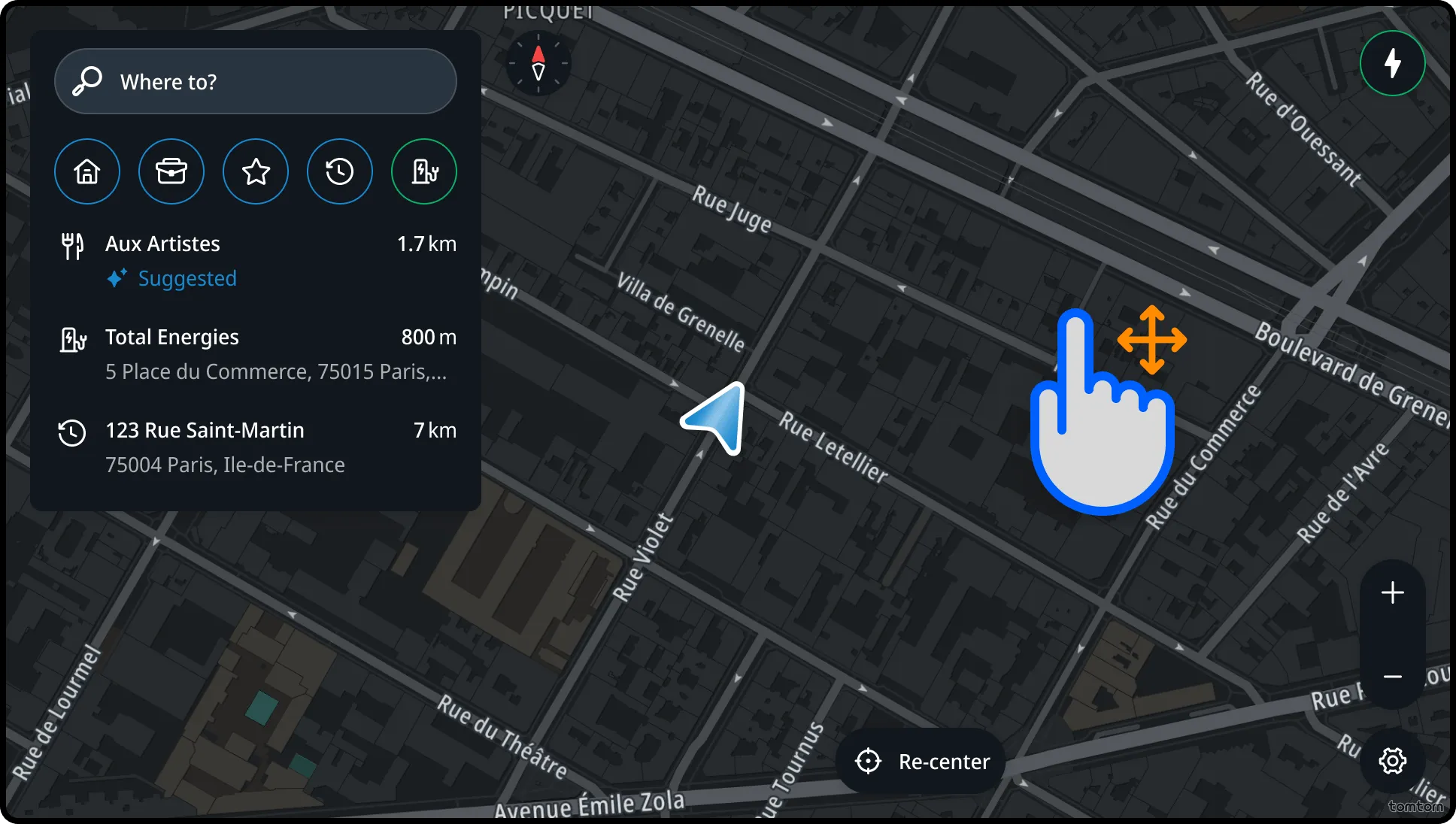 Panning and zooming gestures on the map