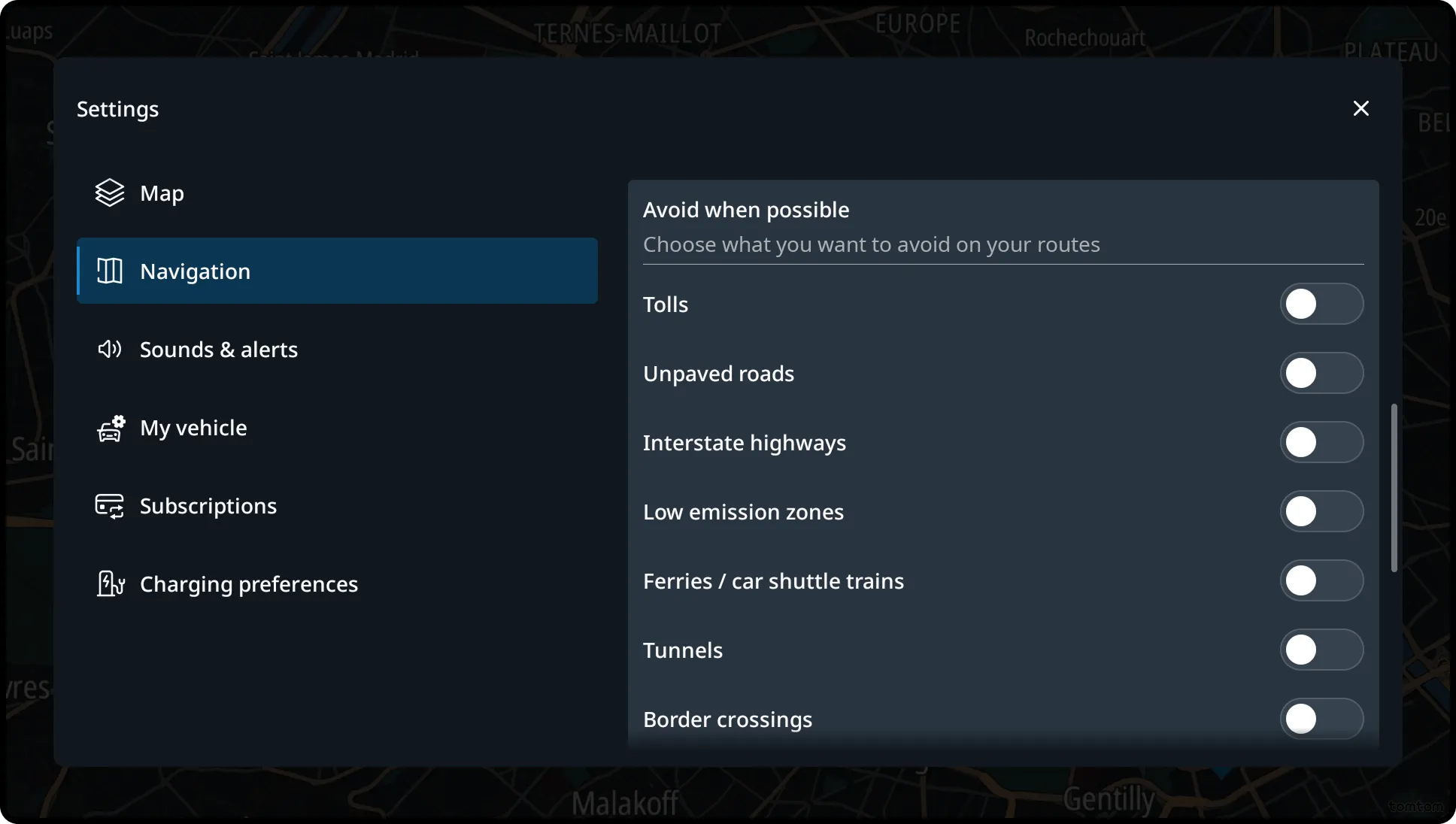 Route preferences avoid options