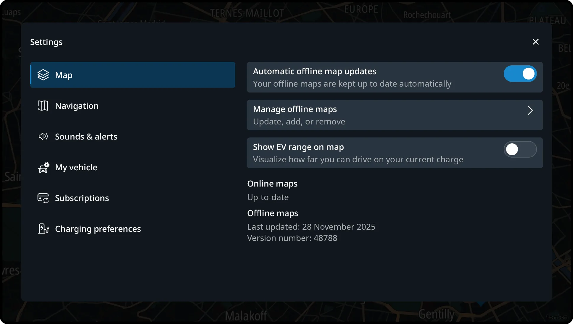 Navigation settings map