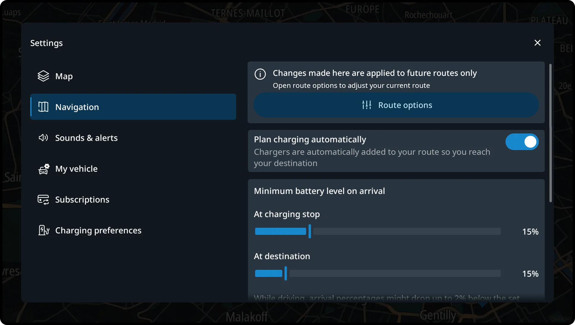 Route preferences options