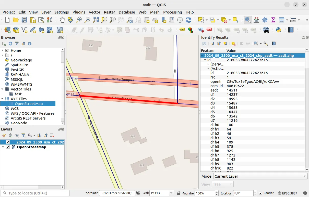 QGIS select road