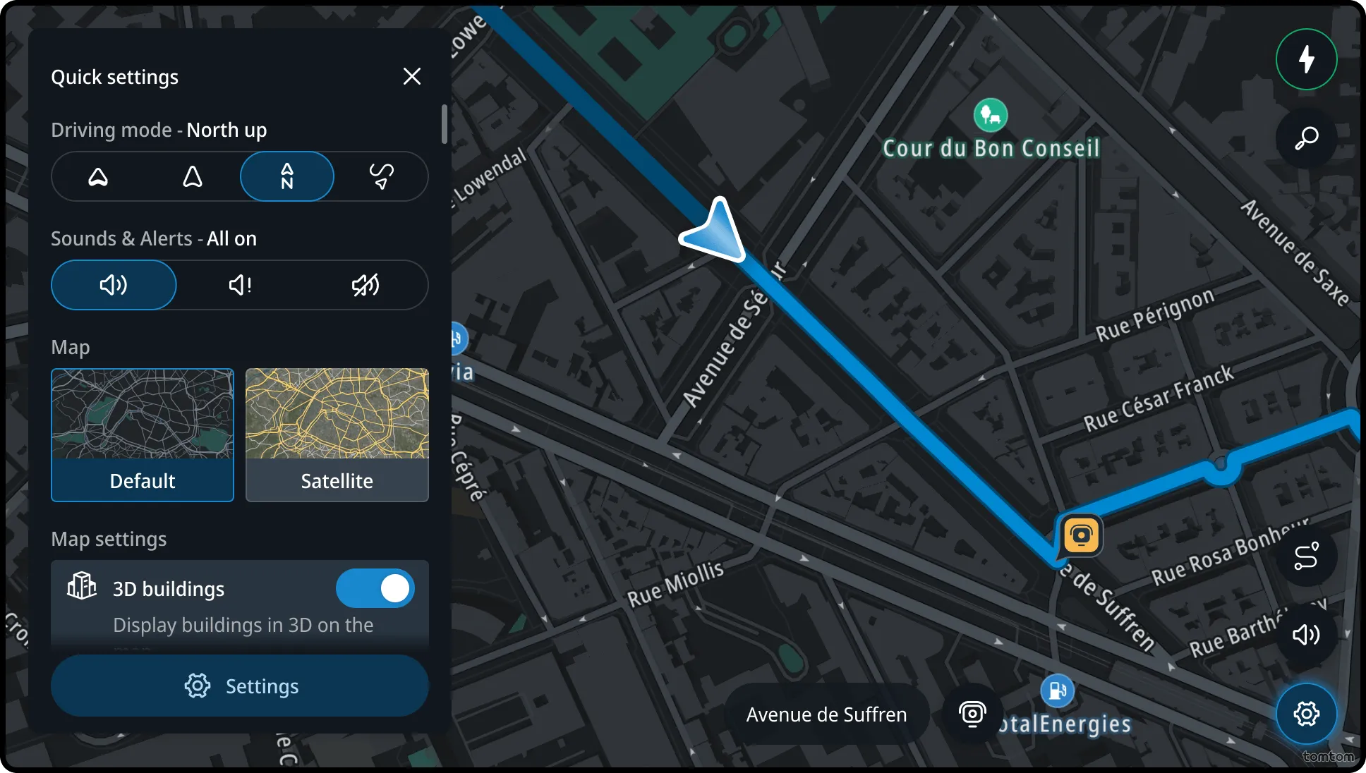 Quick settings map view