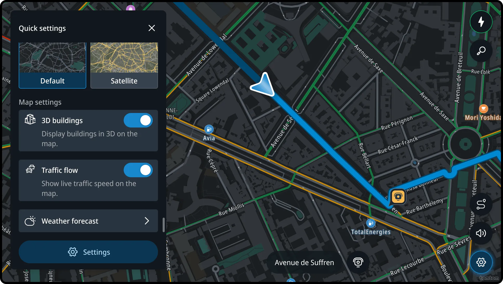 Quick settings traffic