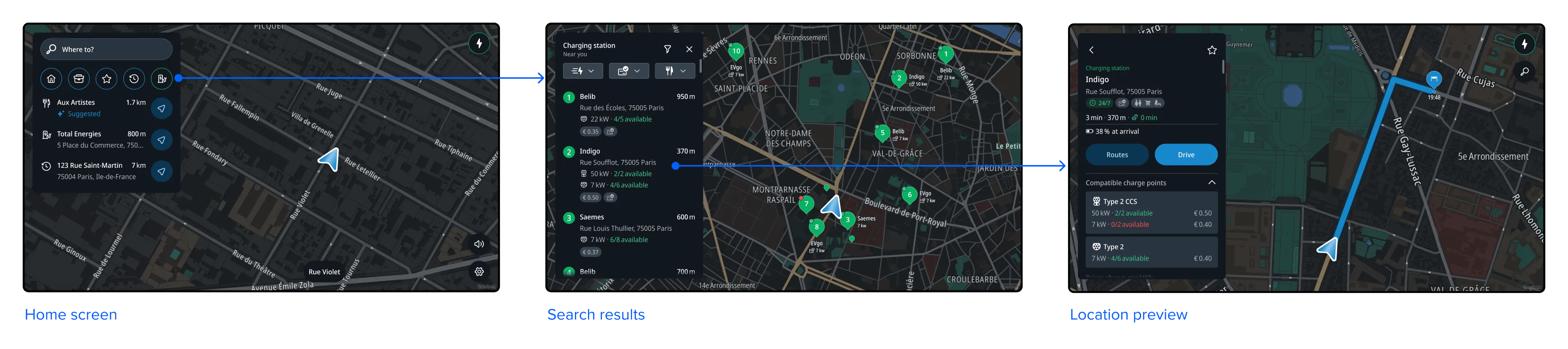 POI search from destination panel
