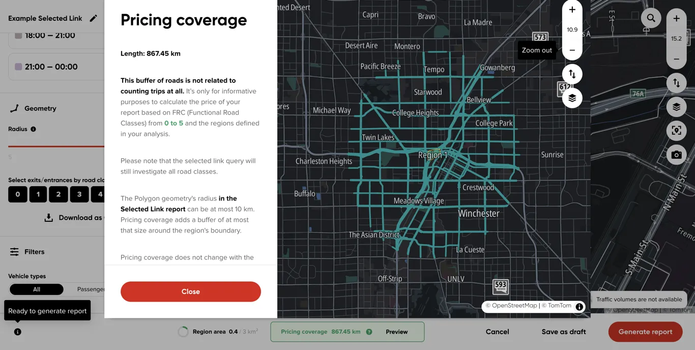 Previewing the pricing coverage buffer on the map