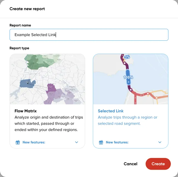 The New report dialog