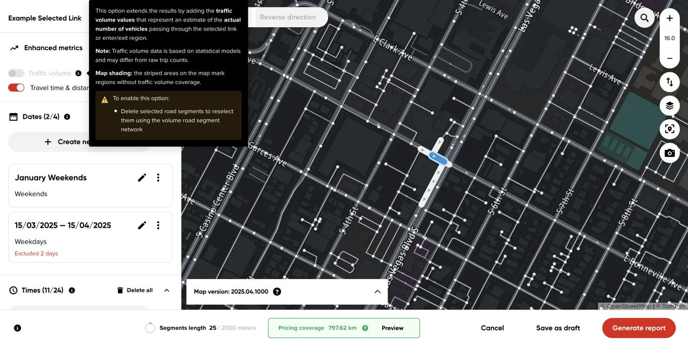 Traffic volume disabled, with the info icon explaining why