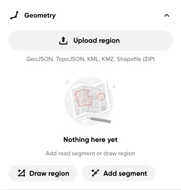 The Geometry section before any link or region has been added