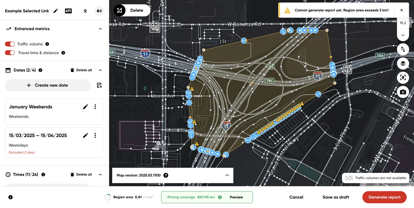 Warning icons on entrances/exits where traffic volume isn't available