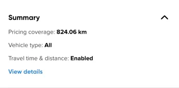 The Summary section, showing pricing coverage, filters, enhanced metrics, and a View details link
