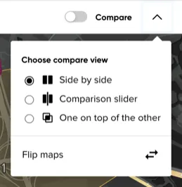 The Region Compare control in the top bar with its view menu open