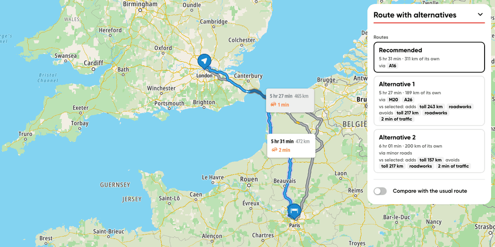 Route with alternatives