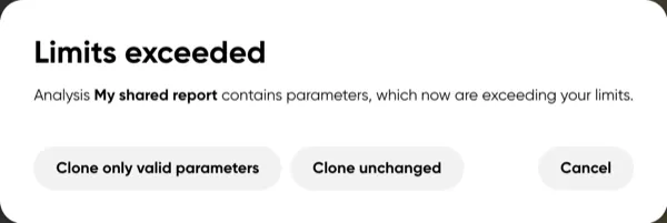 The Limits exceeded dialog listing report parameters outside the current limits
