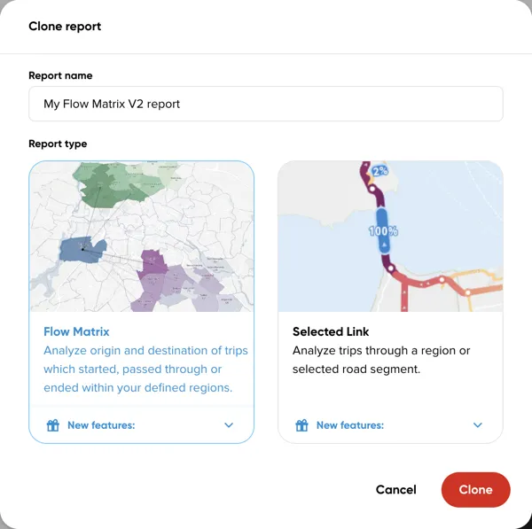 The Clone report dialog pre-filled with the original report's name