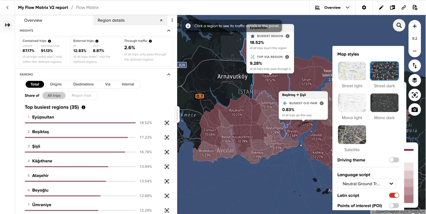 The map controls with the base map style menu expanded