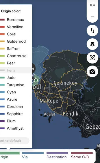 The Matrix legend color popover for a region role