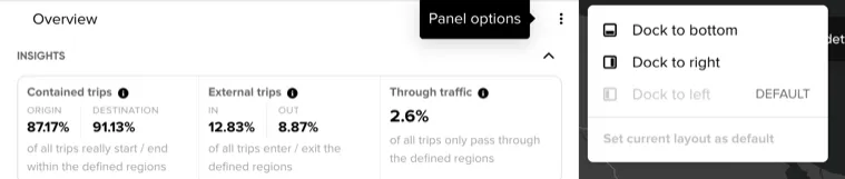 The results panel placement menu with bottom, right, left, and default-layout options
