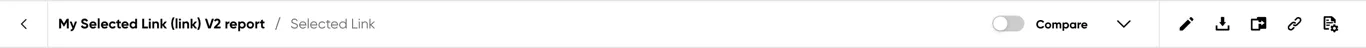 The Selected Link results top bar with navigation, report information, and report actions